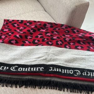 Juicy Couture Red and Gray Leopard Print Scarf